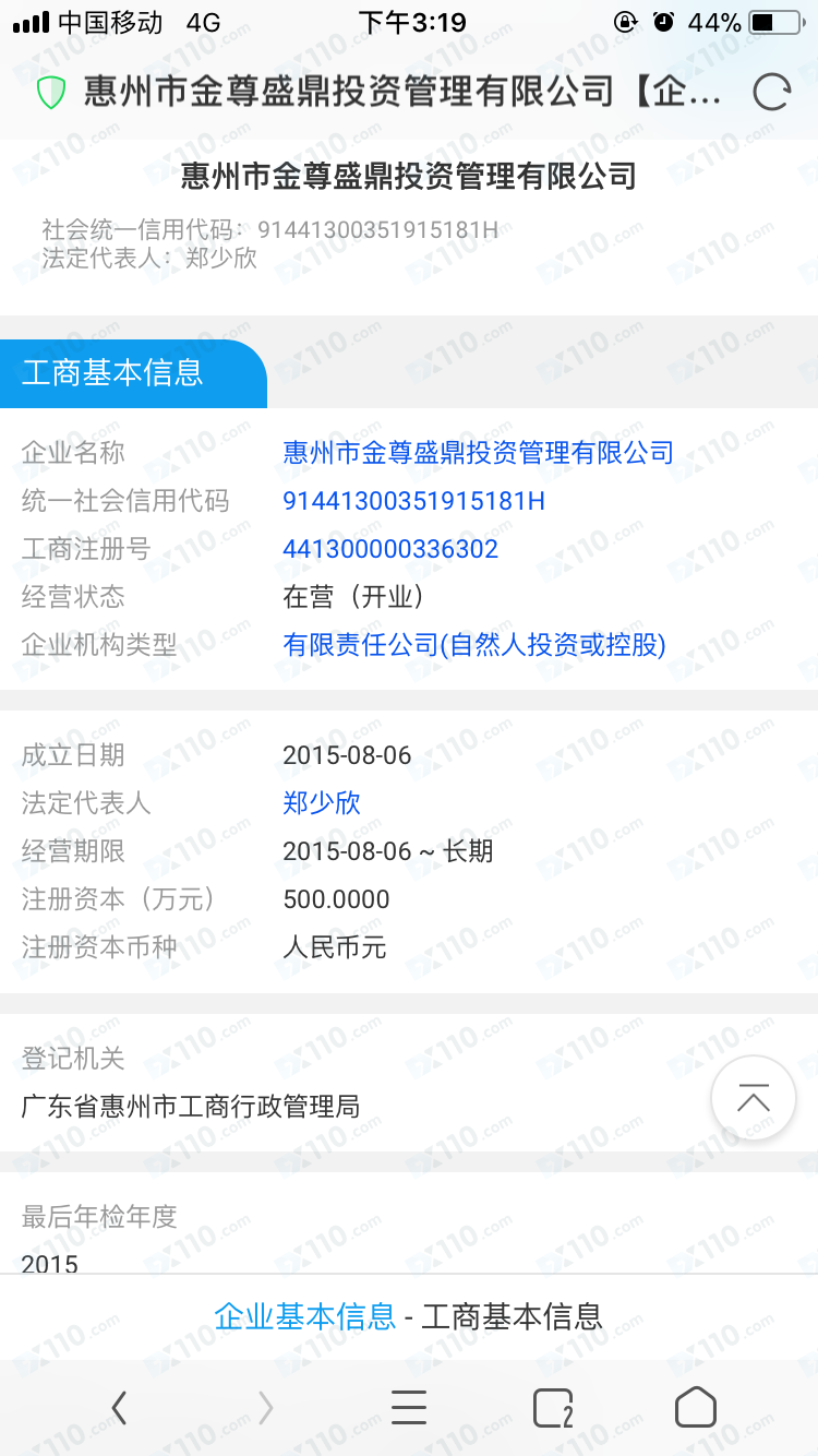 惠州金尊盛鼎宣称保本投资，代客操盘爆仓导致亏损6万元后失联